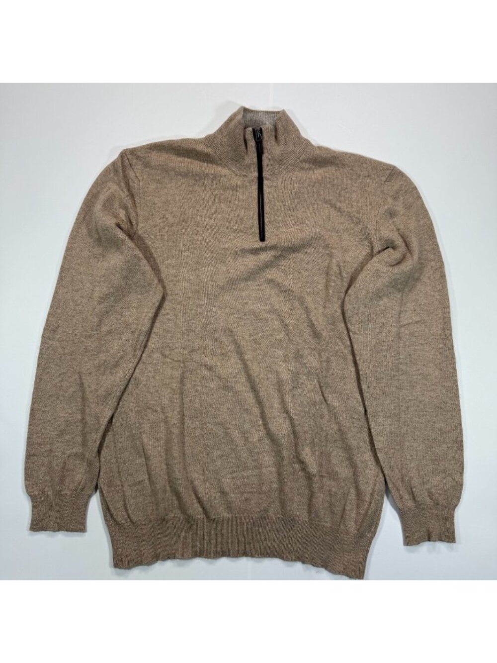 Filippo Riberti Sweater Men's XL Brown Tight-Knit Quarter-Zip Preppy Business